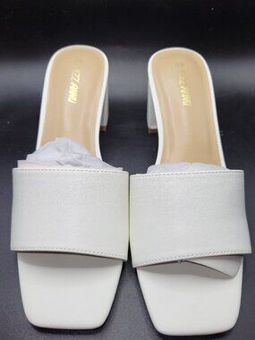 PIZZ ANNU Women's Square Open Toe Heels Sandals Off White 7.5